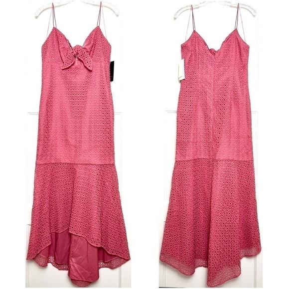 NWT AIDAN MATTOX Pink Lace Sleeveless Cutout Tie Front Ruffle Hem Midi Dress 4 - Picture 3 of 11